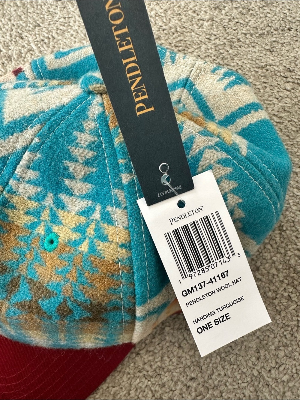 NWT OS Unisex Pendleton Turquoise Blue Brown Harding Wool Hat 100% Virgin Wool - Picture 6 of 6